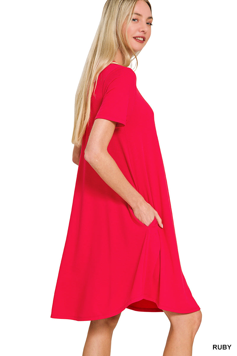 Short Sleeve Round Hem A-line Dress