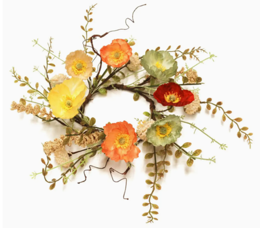Colorful Poppy Candle Ring Mini Wreath - 2 Sizes