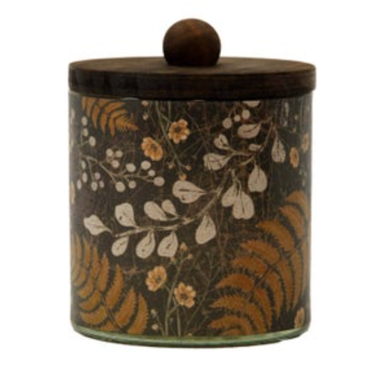 Flower & Fern Glass Jar with Wood Lid
