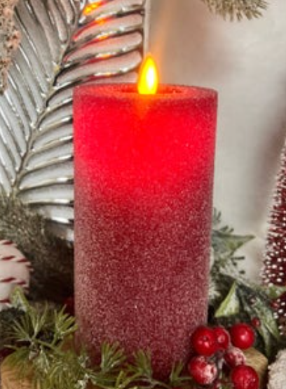 Red Frosted Moving Flame LED Pillar Candle with Timer