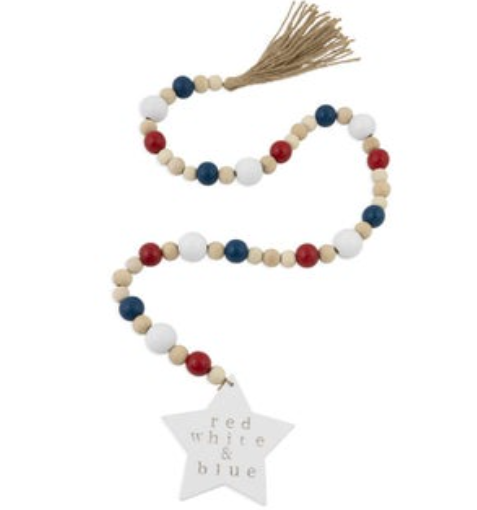 Red White & Blue Star Beads 36"
