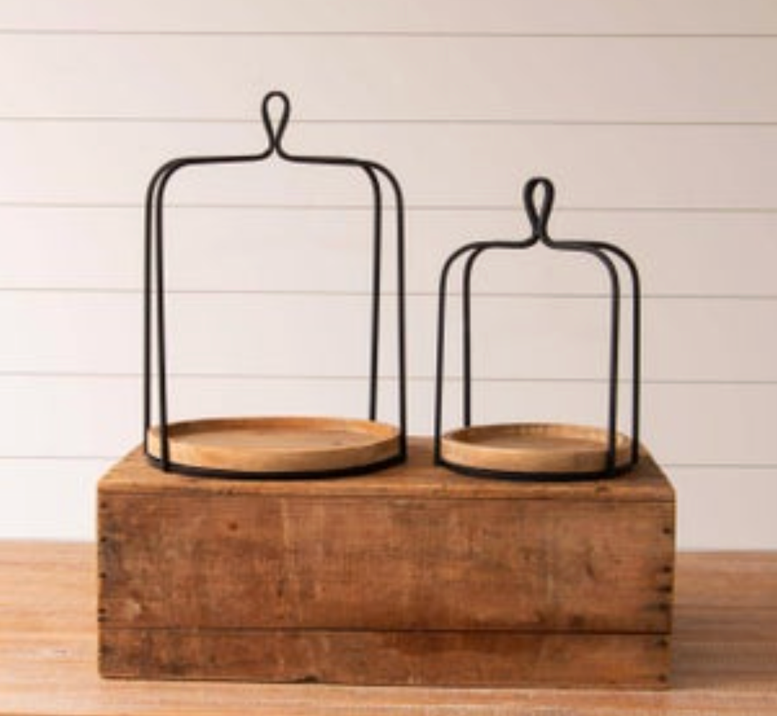 Black Open Lanterns - Metal With Wooden Base (2 Sizes)