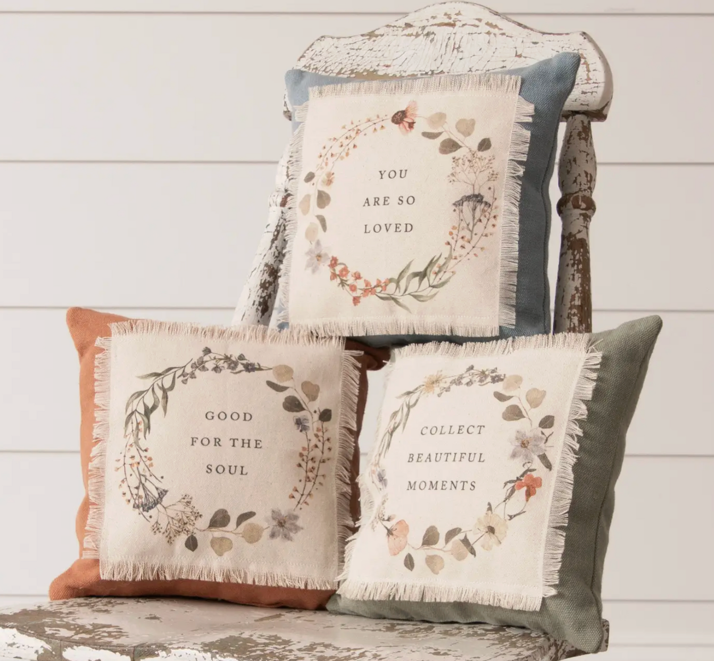 Dried Floral Wreath Mini Pillows - 3 Designs