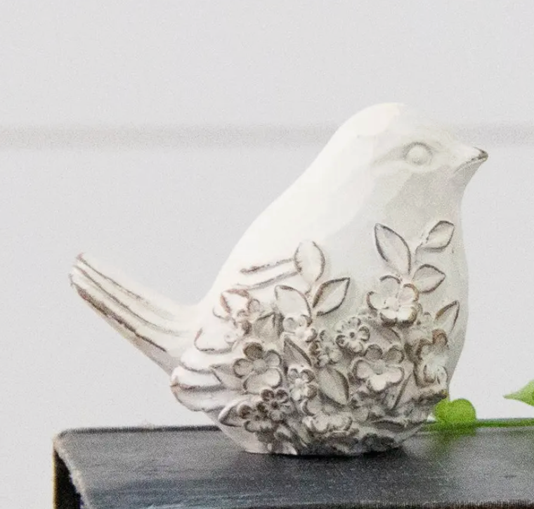 White Bird with Embossed Floral Design - Resin - 2 Options