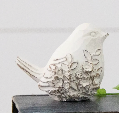 White Bird with Embossed Floral Design - Resin - 2 Options