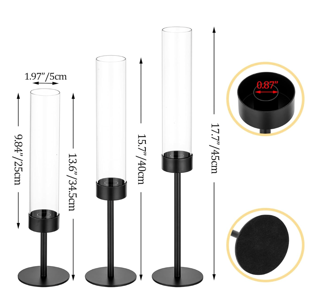 Hurricane Glass Taper Candle Holders - 3 Sizes