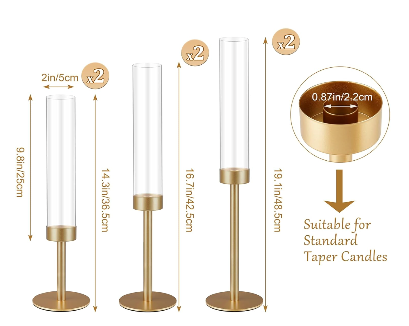 Hurricane Glass Taper Candle Holders - 3 Sizes