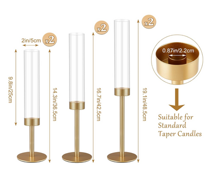 Hurricane Glass Taper Candle Holders - 3 Sizes