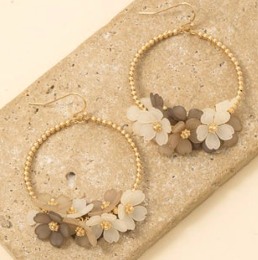 Floral Accent Hoop Hoop Earrings - 2 Colors