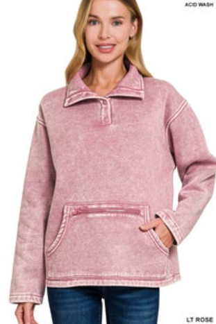 Fleece High Neck Kangaroo Pocket Pullover