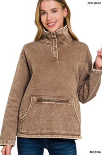 Fleece High Neck Kangaroo Pocket Pullover