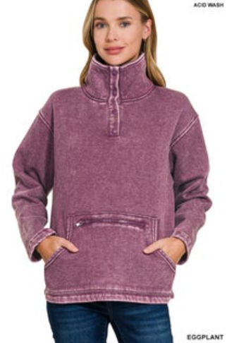 Fleece High Neck Kangaroo Pocket Pullover