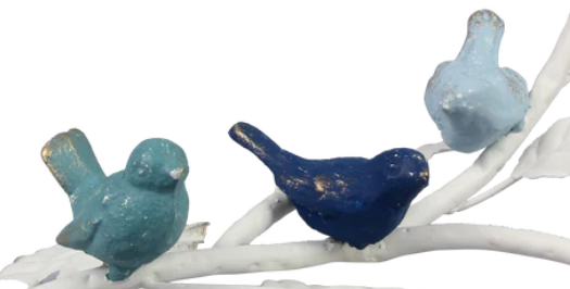 Metal Birds On White Branch - Tabletop Decor