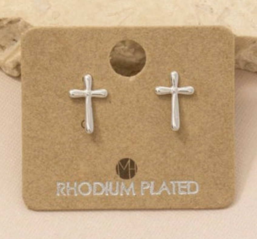 Dainty Gold Dipped Cross Mini Stud Earrings - 2 Options