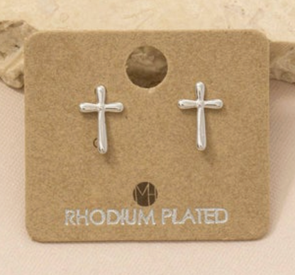 Dainty Gold Dipped Cross Mini Stud Earrings - 2 Options