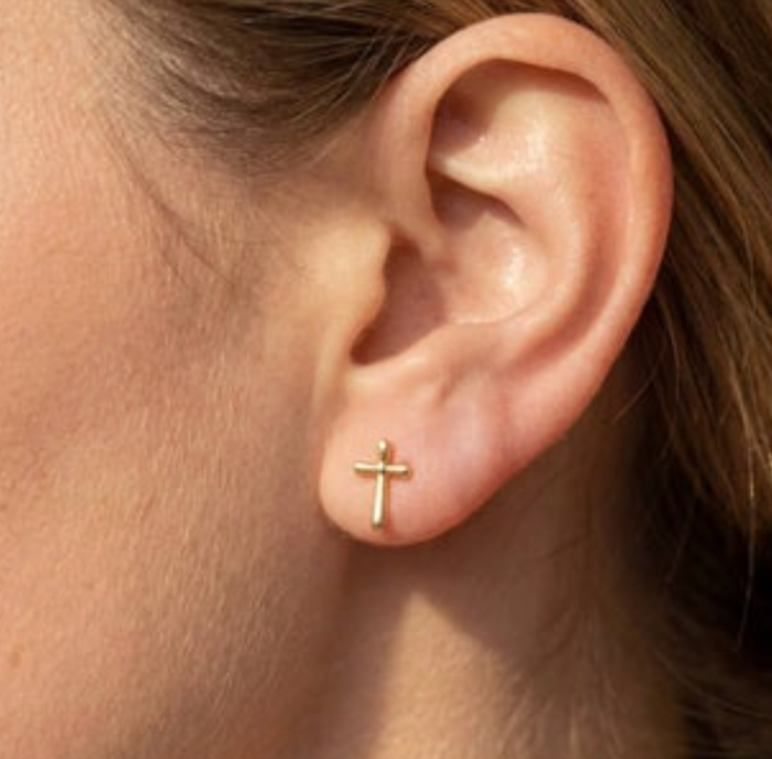 Dainty Gold Dipped Cross Mini Stud Earrings - 2 Options