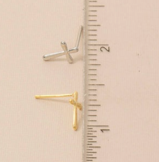 Dainty Gold Dipped Cross Mini Stud Earrings - 2 Options