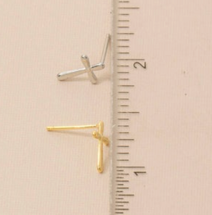 Dainty Gold Dipped Cross Mini Stud Earrings - 2 Options