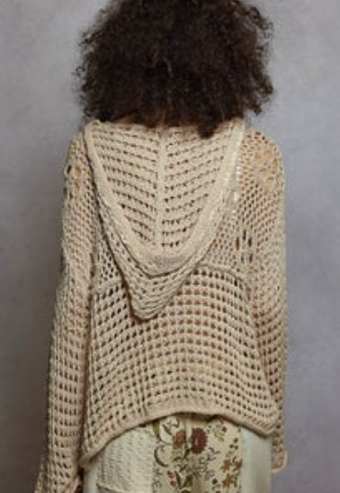 Long Sleeve American Flag Crochet Hooded Sweater
