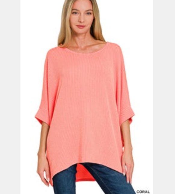 Raised Ribbed Bat Sleeve Women's Top
