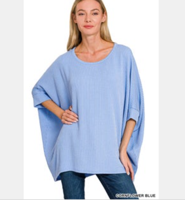Raised Ribbed Bat Sleeve Women's Top