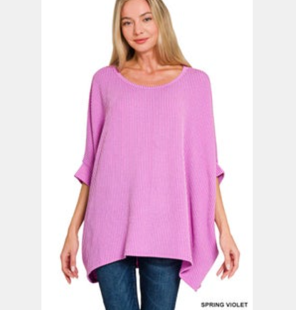 Raised Ribbed Bat Sleeve Women's Top