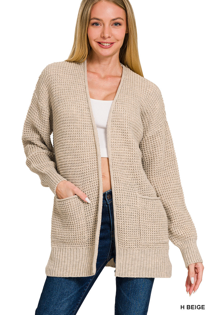 Waffle Open Cardigan Sweater - Color Options