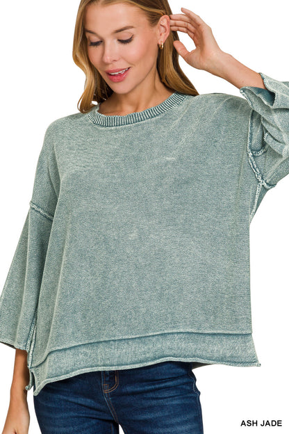 Washed 3/4 Sleeve Boxy Sweater - Color Options