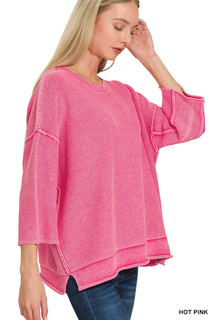 Washed 3/4 Sleeve Boxy Sweater - Color Options