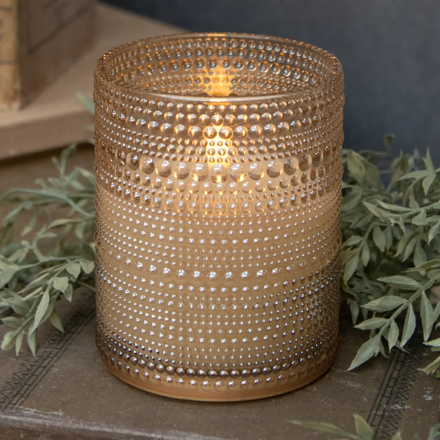 Champagne Dotted Glass Flameless LED Candle - 2 Sizes