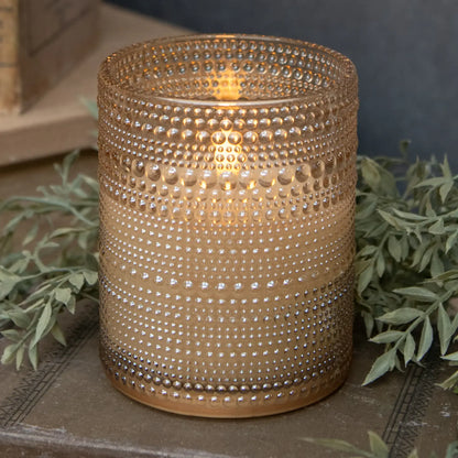 Champagne Dotted Glass Flameless LED Candle - 2 Sizes