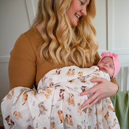 Baby Muslin Swaddle Blanket Woof Woof Dog Theme
