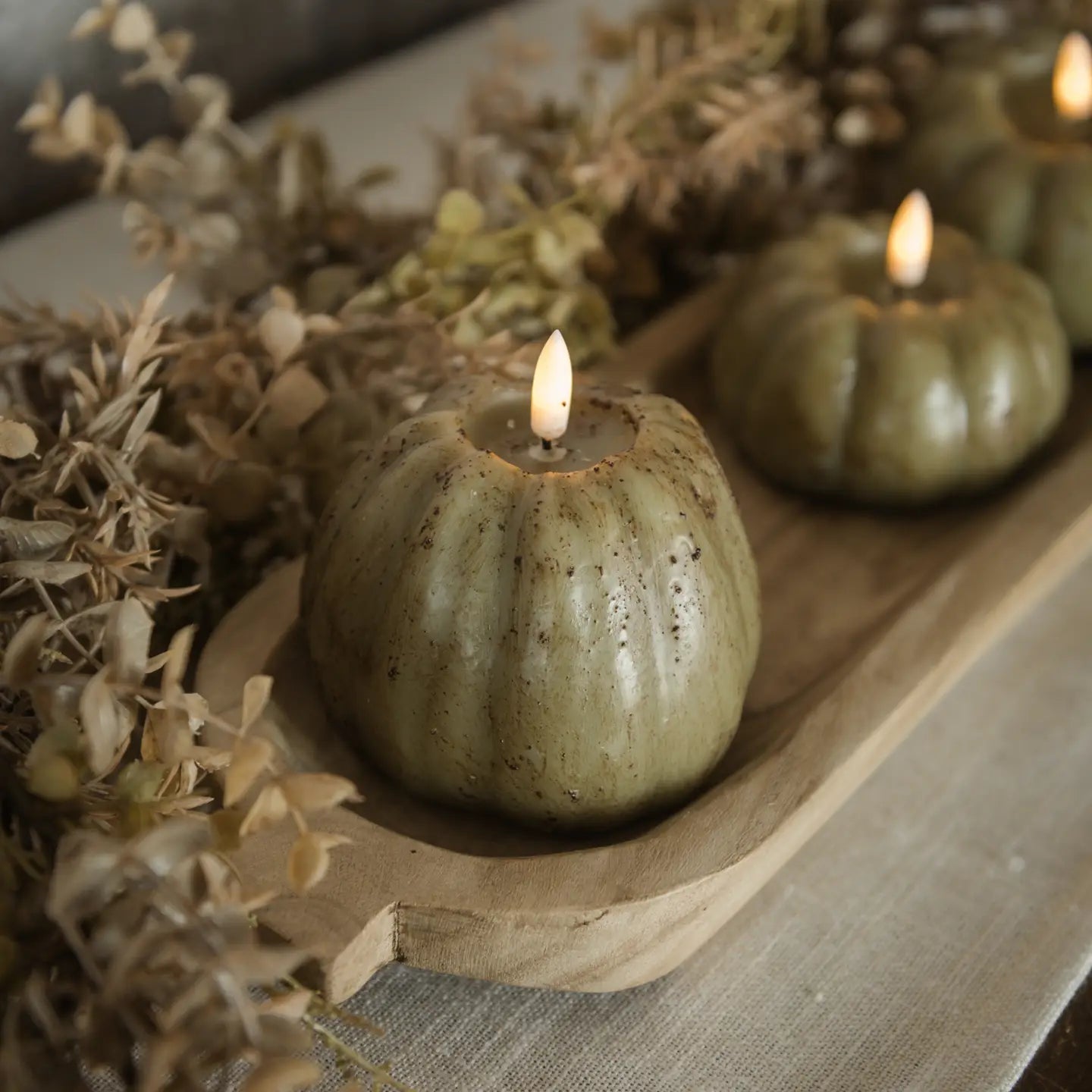 Green Flameless Pumpkin Shaped Candle - Size Options