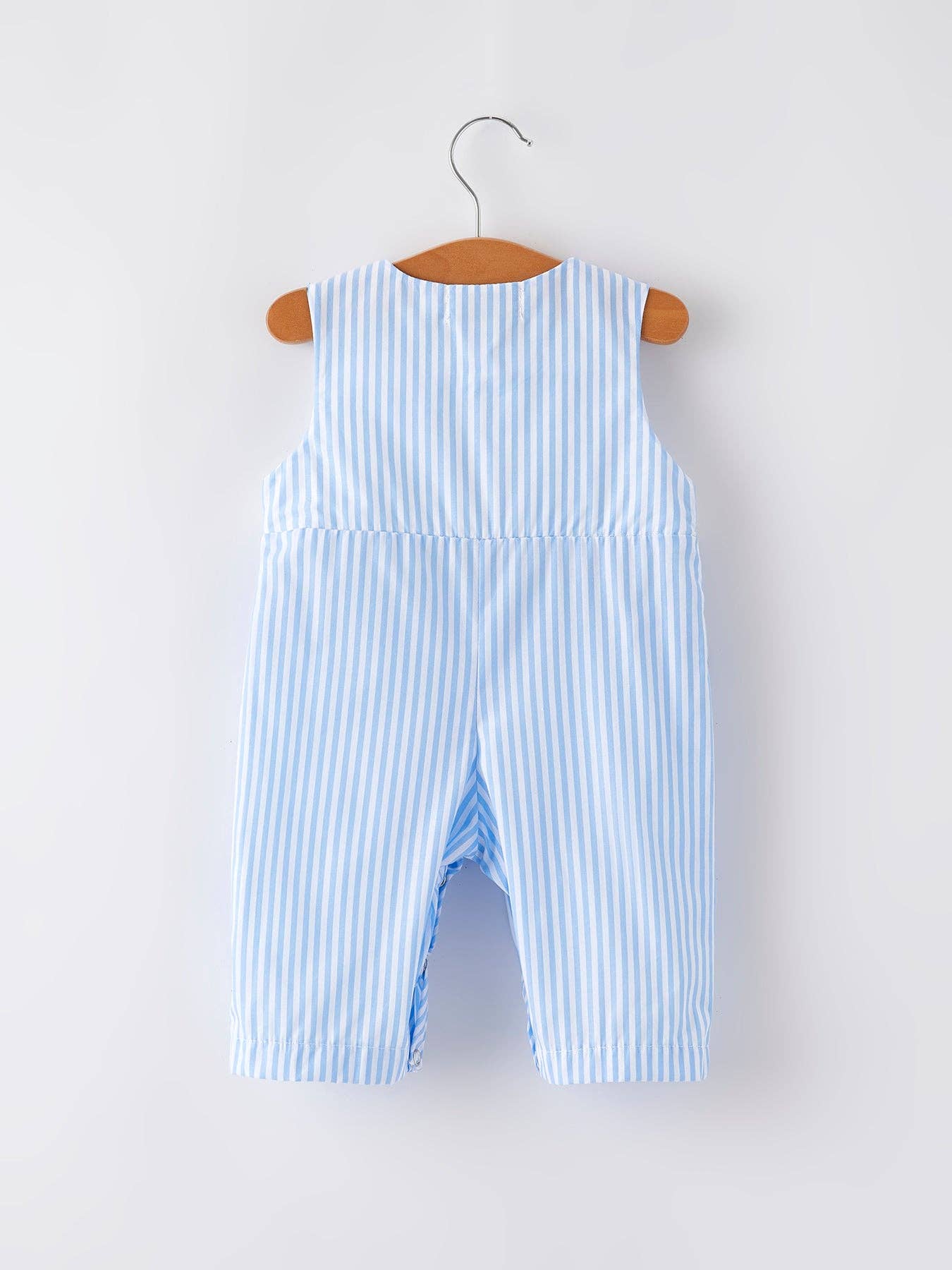 “I ❤ MOMMY” Embroidered Smocked Striped Baby Boys Romper