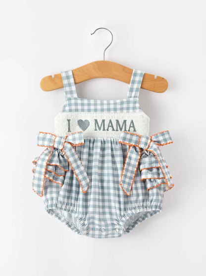 Summer Plaid Smocked “I ❤ MAMA” Girls Romper