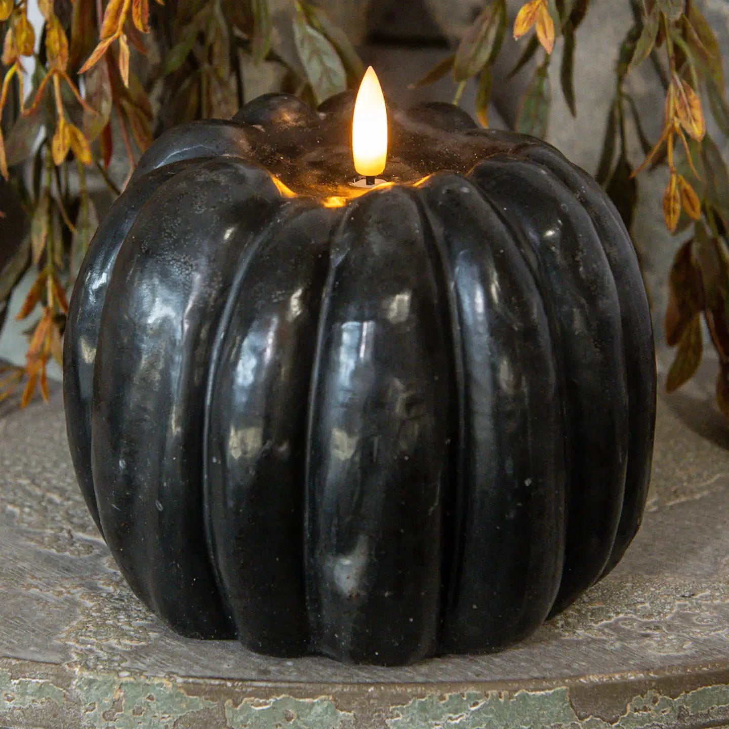 Black Flameless Pumpkin Shaped Candle - Size Options