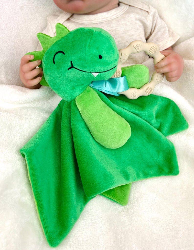 Dylan Dino Plush Teething Toy - Minky Baby Security Blanket