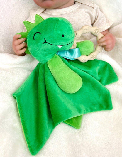 Dylan Dino Plush Teething Toy - Minky Baby Security Blanket
