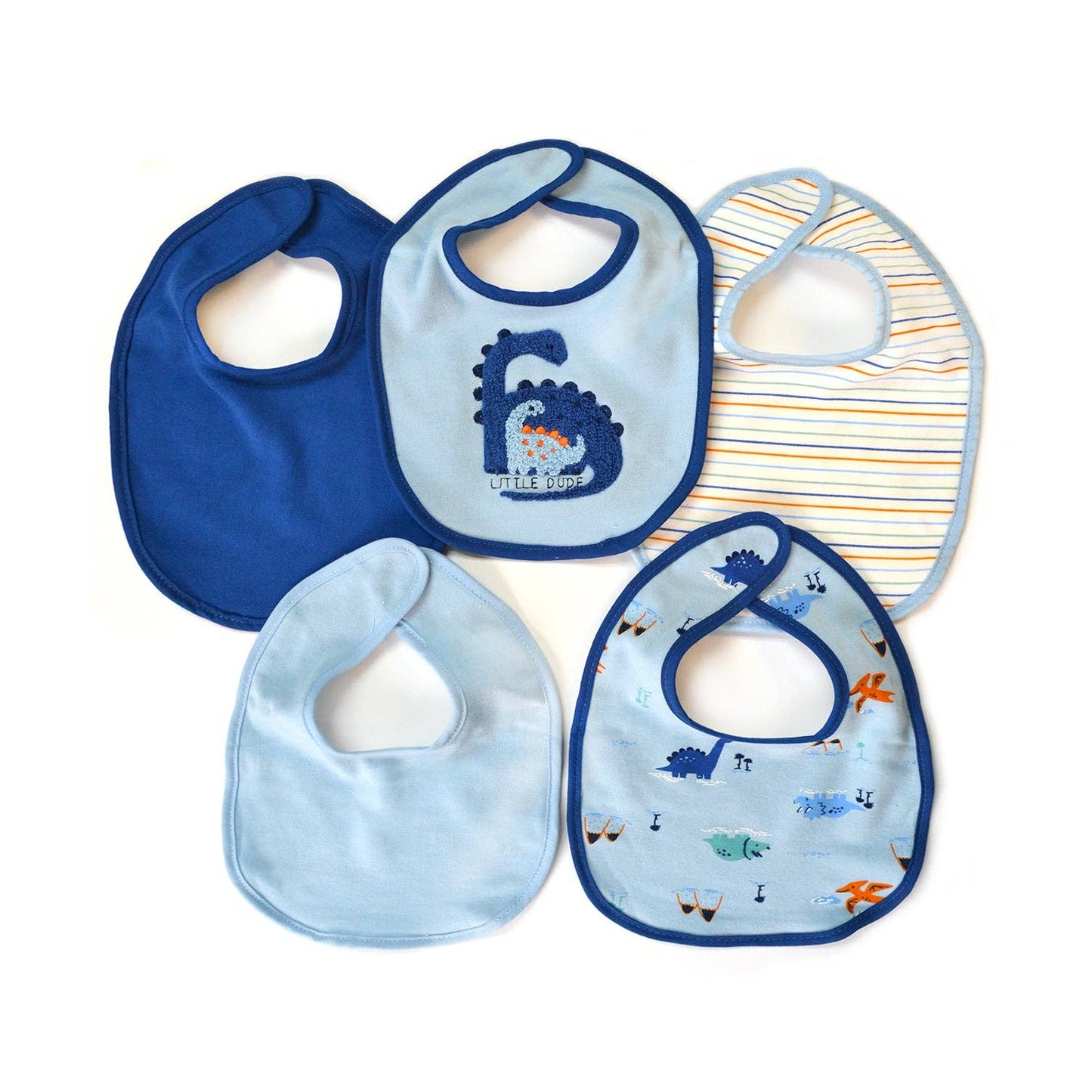 Little Dude Dinosaur Cotton Embroidered Baby Bibs - 5 Pack
