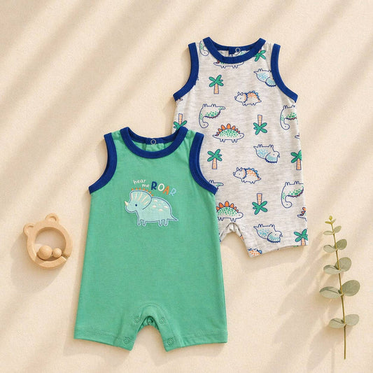 2pcs Set Hear Me Roar Baby Sleeveless Rompers