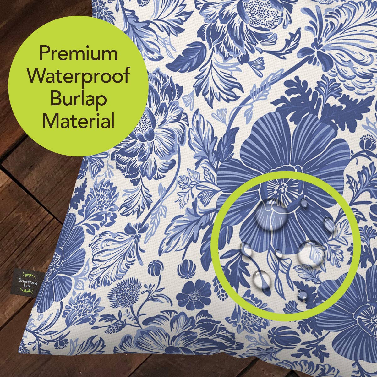 Blue and White Floral Burlap Indoor/Outdoor Pillow