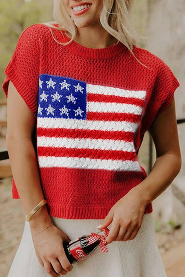 Fiery Red Flag Graphic Short Sleeve Knit Top