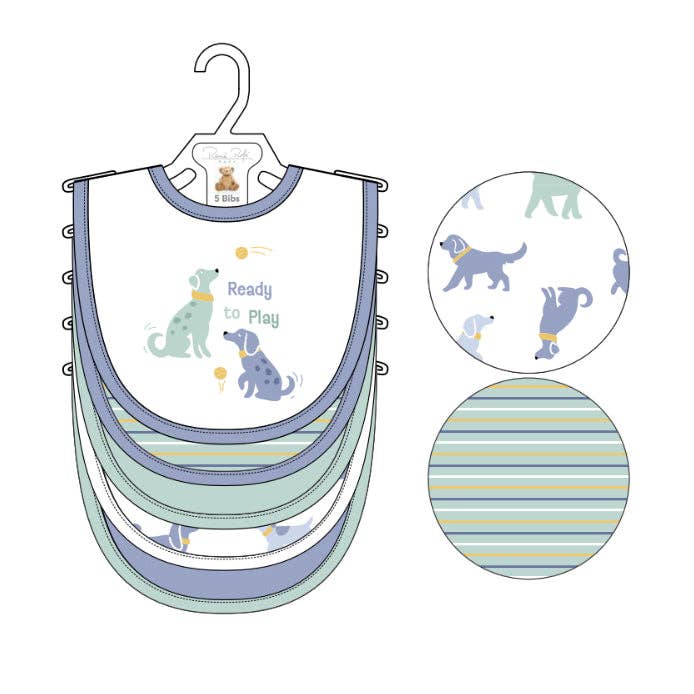 Soft Cotton Dog Theme Embroidered Baby Bibs - 5 Pack