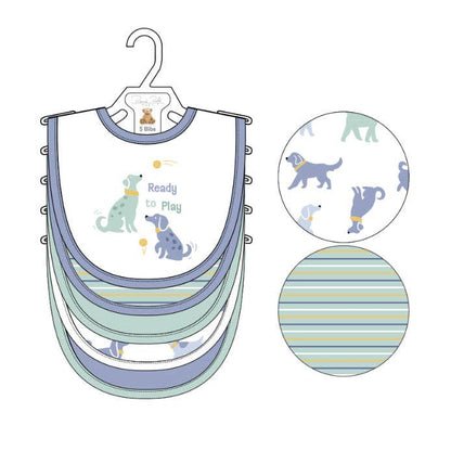 Soft Cotton Dog Theme Embroidered Baby Bibs - 5 Pack