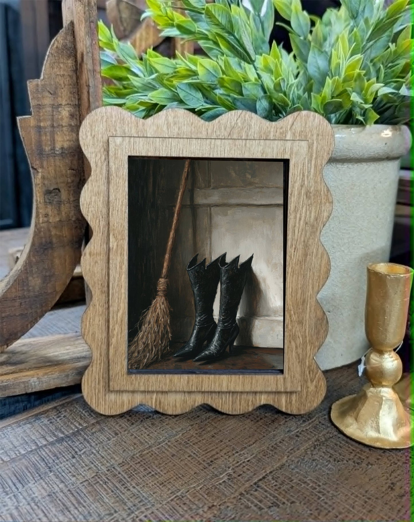 Scallop Witch Boots Framed Canvas Art