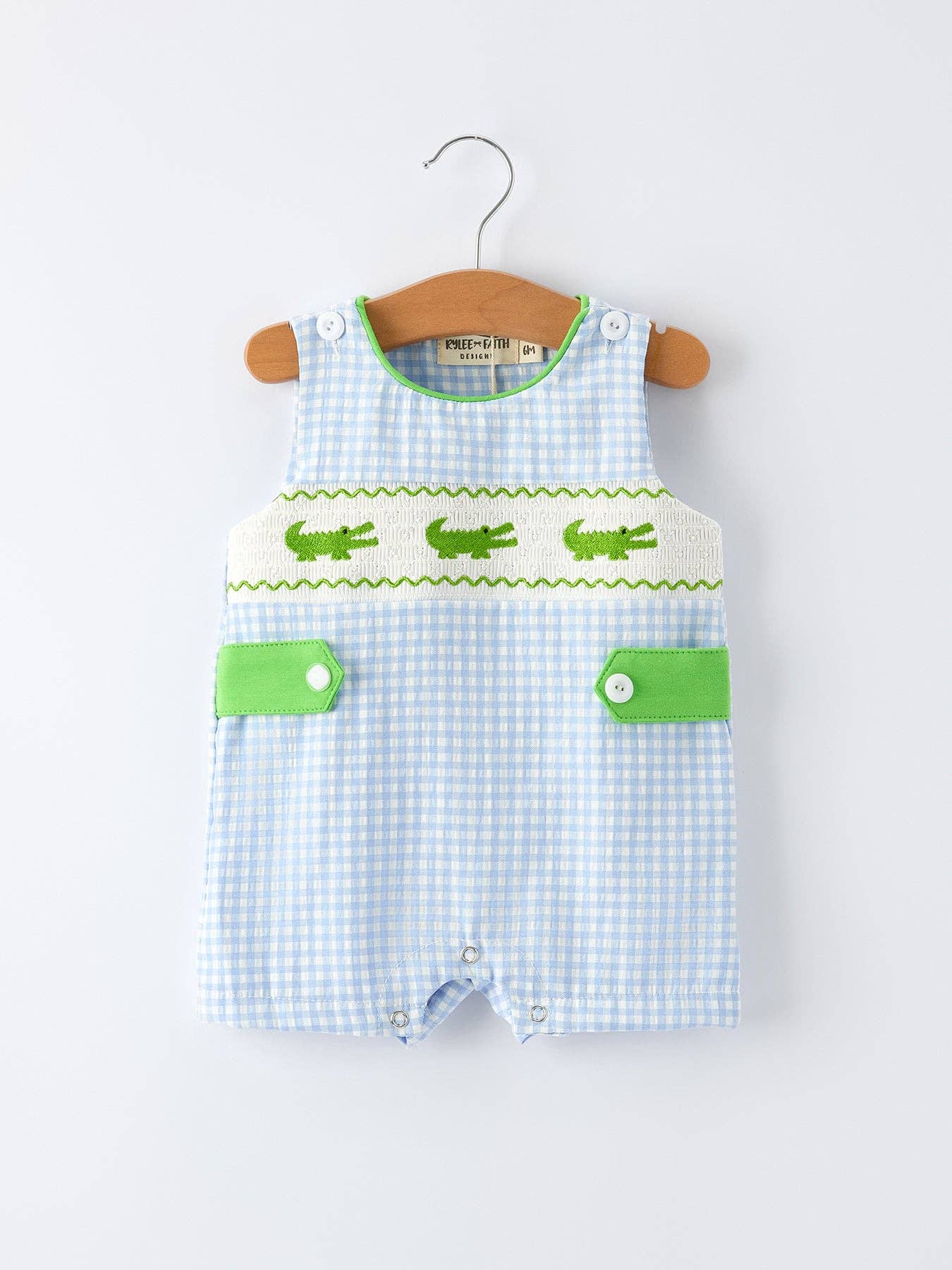 Summer Crocodile Embroidered Smocked Romper