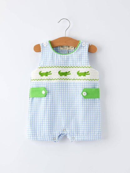 Summer Crocodile Embroidered Smocked Romper