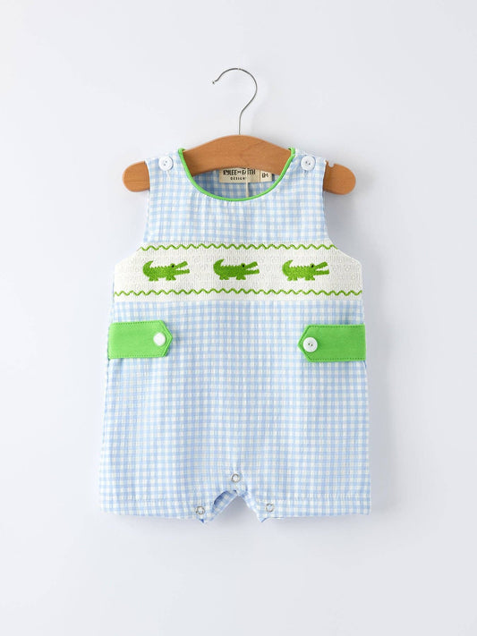 Summer Crocodile Embroidered Smocked Romper
