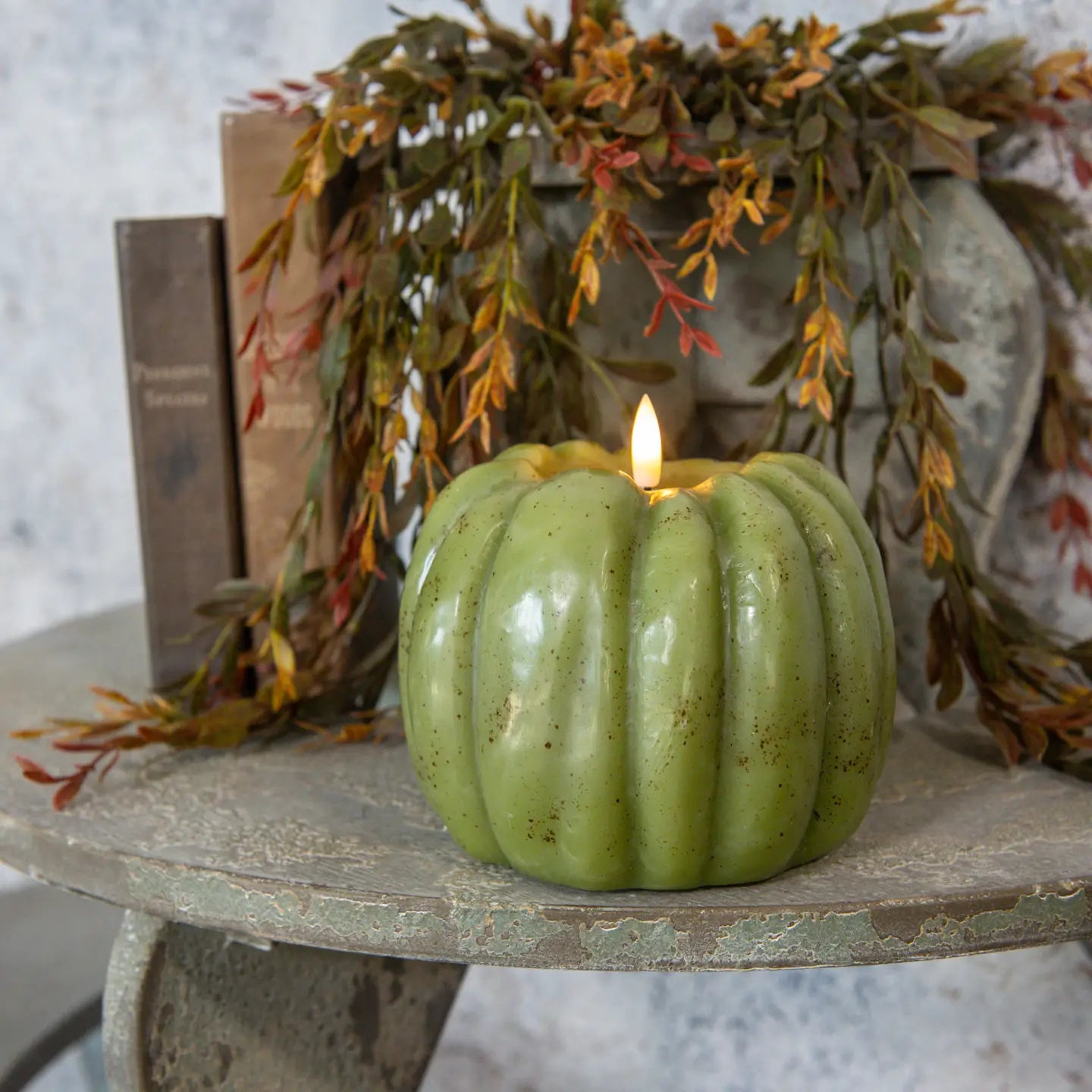 Green Flameless Pumpkin Shaped Candle - Size Options