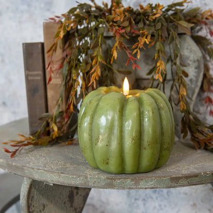 Green Flameless Pumpkin Shaped Candle - Size Options